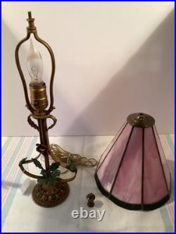 Accent Lamp withMetal Flowers withOriginal Paint 8 panel Slag Glass Shade #4966