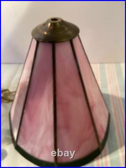 Accent Lamp withMetal Flowers withOriginal Paint 8 panel Slag Glass Shade #4966