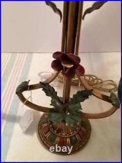 Accent Lamp withMetal Flowers withOriginal Paint 8 panel Slag Glass Shade #4966