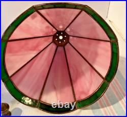 Accent Lamp withMetal Flowers withOriginal Paint 8 panel Slag Glass Shade #4966