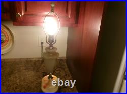 Akro Agate Slag Glass & Chrome Table Lamp 3 Way Switch Shade Holder W. Finial