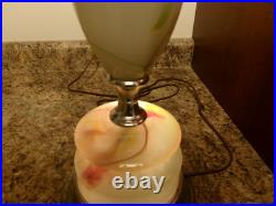 Akro Agate Slag Glass & Chrome Table Lamp 3 Way Switch Shade Holder W. Finial