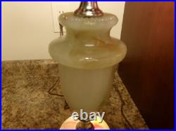 Akro Agate Slag Glass & Chrome Table Lamp 3 Way Switch Shade Holder W. Finial