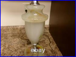 Akro Agate Slag Glass & Chrome Table Lamp 3 Way Switch Shade Holder W. Finial Akro Agate Slag Glass & Chrome Table Lamp 3 Way Switch Shade Holder W. Finial