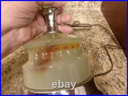 Akro Agate Slag Glass & Chrome Table Lamp 3 Way Switch Shade Holder W. Finial