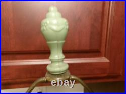 Akro Agate Slag Glass & Chrome Table Lamp 3 Way Switch Shade Holder W. Finial