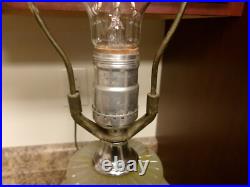 Akro Agate Slag Glass & Chrome Table Lamp 3 Way Switch Shade Holder W. Finial