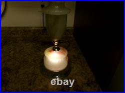 Akro Agate Slag Glass & Chrome Table Lamp 3 Way Switch Shade Holder W. Finial