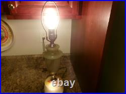Akro Agate Slag Glass & Chrome Table Lamp 3 Way Switch Shade Holder W. Finial