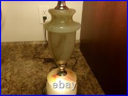 Akro Agate Slag Glass & Chrome Table Lamp 3 Way Switch Shade Holder W. Finial