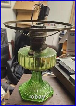 Aladdin Model B Cathedral Oil Lamp Green Depression Glass With Slag Shade