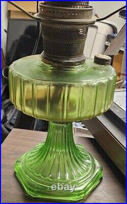 Aladdin Model B Cathedral Oil Lamp Green Depression Glass With Slag Shade
