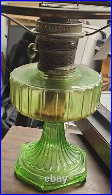 Aladdin Model B Cathedral Oil Lamp Green Depression Glass With Slag Shade