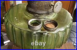 Aladdin Model B Cathedral Oil Lamp Green Depression Glass With Slag Shade