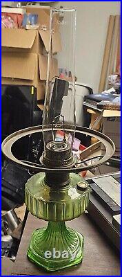 Aladdin Model B Cathedral Oil Lamp Green Depression Glass With Slag Shade