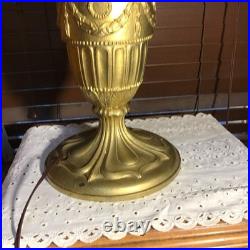 Amazing Antique 22 Urn Swag Style Stained Slag Glass Table Lamp