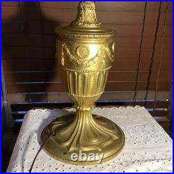 Amazing Antique 22 Urn Swag Style Stained Slag Glass Table Lamp