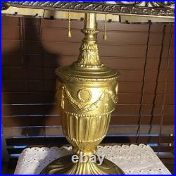 Amazing Antique 22 Urn Swag Style Stained Slag Glass Table Lamp