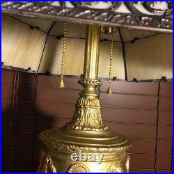 Amazing Antique 22 Urn Swag Style Stained Slag Glass Table Lamp
