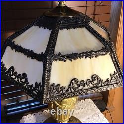Amazing Antique 22 Urn Swag Style Stained Slag Glass Table Lamp