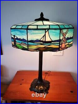 Amazing Sea Themed JA Whaley Leaded Slag Glass Lamp Handel Duffner Tiffany Era