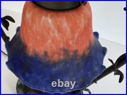 Andrea by Sadek Art Nouveau Figural Lamp Blue Orange Slag Glass Shade