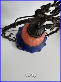 Andrea by Sadek Art Nouveau Figural Lamp Blue Orange Slag Glass Shade