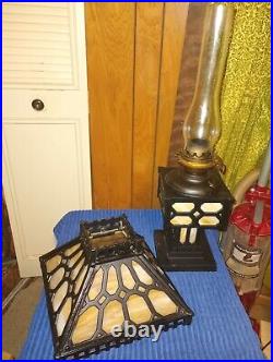 Antigue Bradley And Hubbard Slag Glass Oil Table Lamp