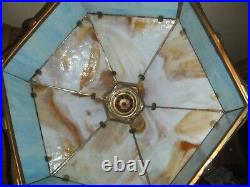 Antique 12-Panel 2-Color Slag Glass Lamp 16 in Diameter 22 Tall