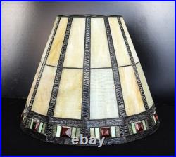 Antique 12 Panel Leaded Slag Glass Lamp Shade with Jeweled Border