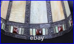 Antique 12 Panel Leaded Slag Glass Lamp Shade with Jeweled Border Antique 12 Panel Leaded Slag Glass Lamp Shade with Jeweled Border