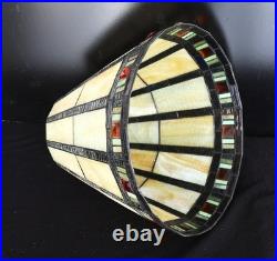 Antique 12 Panel Leaded Slag Glass Lamp Shade with Jeweled Border