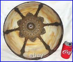 Antique 12 Panel Slag Art Glass Table Lamp Shade Caramel & Red Sconce Light USA