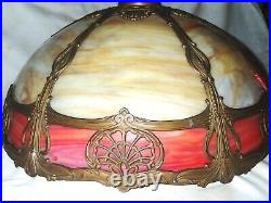 Antique 12 Panel Slag Art Glass Table Lamp Shade Caramel & Red Sconce Light USA