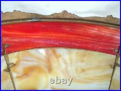 Antique 12 Panel Slag Art Glass Table Lamp Shade Caramel & Red Sconce Light USA