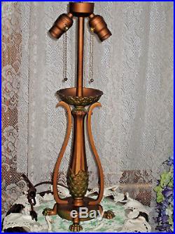 Antique 12 Panel Slag Glass Electric Table Lamp