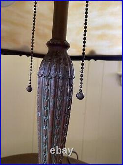 Antique 12 Panel Slag, Glass Lamp, B & H Handel Era Red / Caramel / Copper C1910