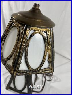Antique 14 White Slag Glass Lamp Shade Light Brass Heavy Art Deco Rare Vtg