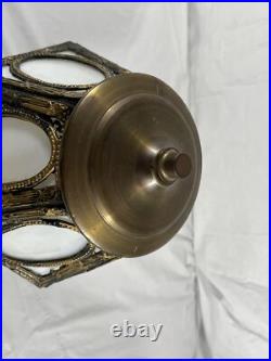 Antique 14 White Slag Glass Lamp Shade Light Brass Heavy Art Deco Rare Vtg