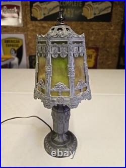 Antique 15 Boudoir Art Nouveau Paneled Slag Glass Vanity Lamp READ