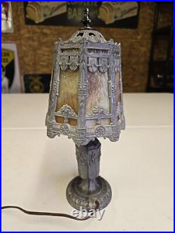 Antique 15 Boudoir Art Nouveau Paneled Slag Glass Vanity Lamp READ