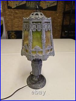 Antique 15 Boudoir Art Nouveau Paneled Slag Glass Vanity Lamp READ
