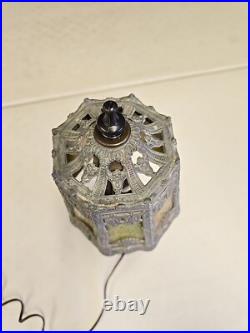 Antique 15 Boudoir Art Nouveau Paneled Slag Glass Vanity Lamp READ