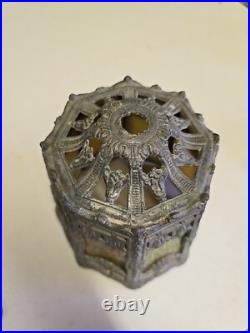 Antique 15 Boudoir Art Nouveau Paneled Slag Glass Vanity Lamp READ