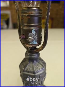 Antique 15 Boudoir Art Nouveau Paneled Slag Glass Vanity Lamp READ