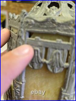 Antique 15 Boudoir Art Nouveau Paneled Slag Glass Vanity Lamp READ