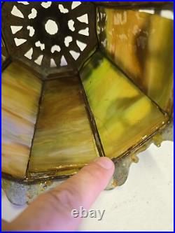 Antique 15 Boudoir Art Nouveau Paneled Slag Glass Vanity Lamp READ