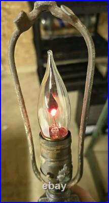 Antique 15 Boudoir Art Nouveau Paneled Slag Glass Vanity Lamp READ