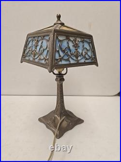 Antique 16.5 Arts & Crafts 8 Panel Slag Glass Art Nouveau Boudoir Lamp