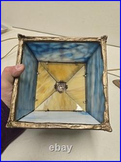 Antique 16.5 Arts & Crafts 8 Panel Slag Glass Art Nouveau Boudoir Lamp
